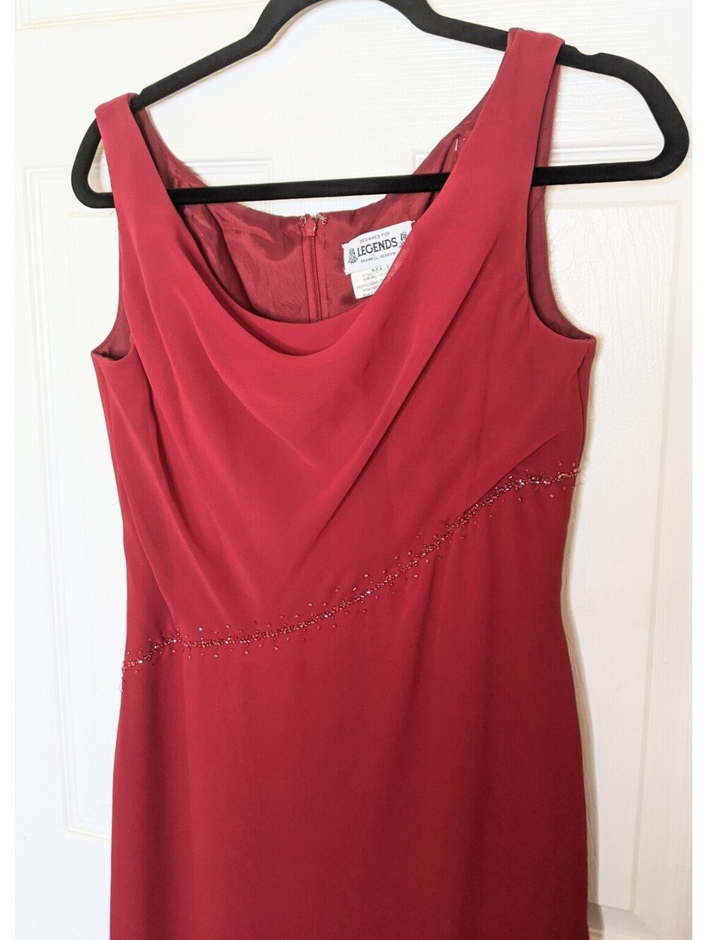 Vtg Lipstick Red Pageant Prom Gown Dress Beaded Trim Size 8 Legends Roswell GA